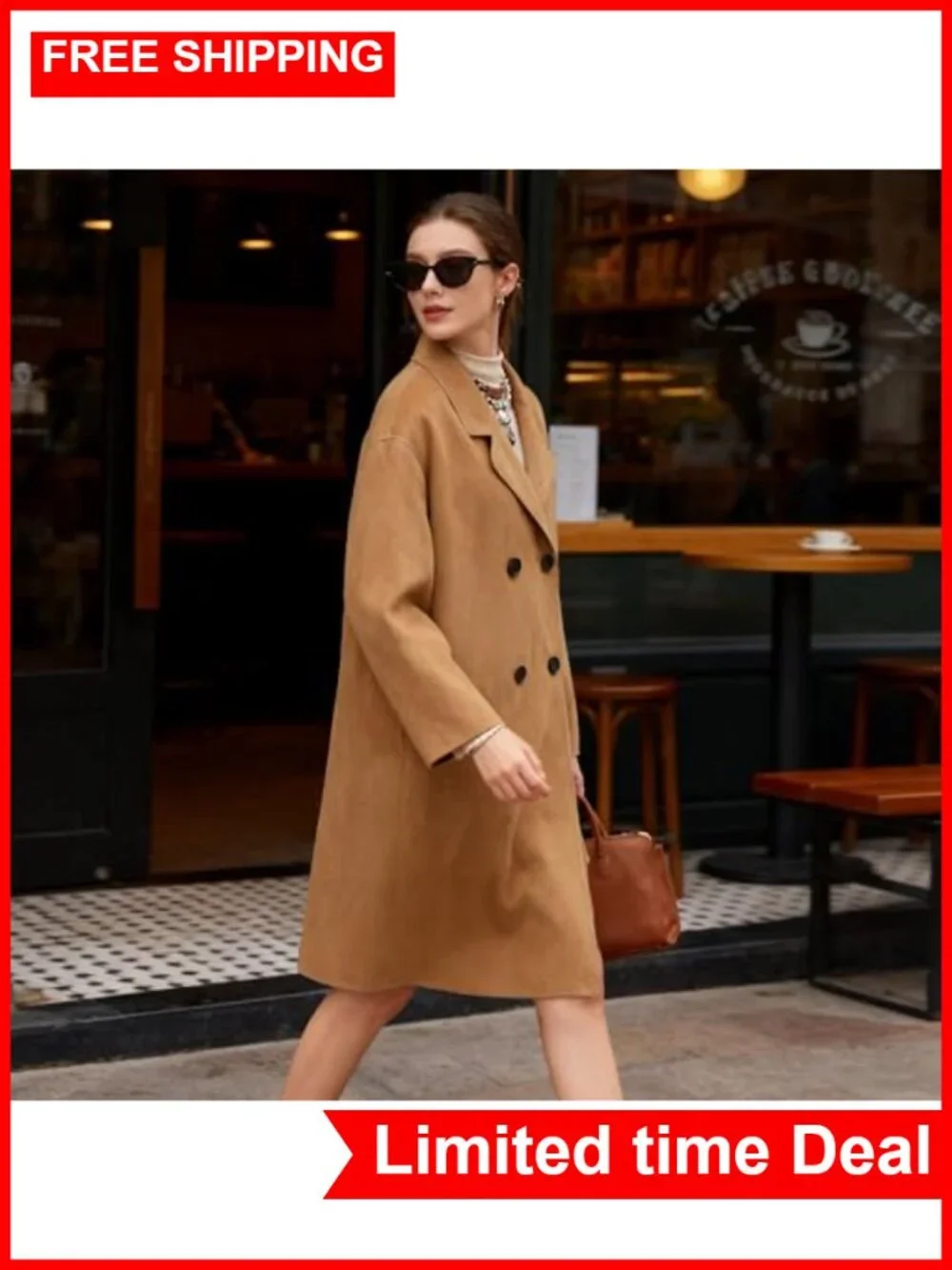 Wool Blend Long Coat Double Breasted Midi Peacoat Trench Coat